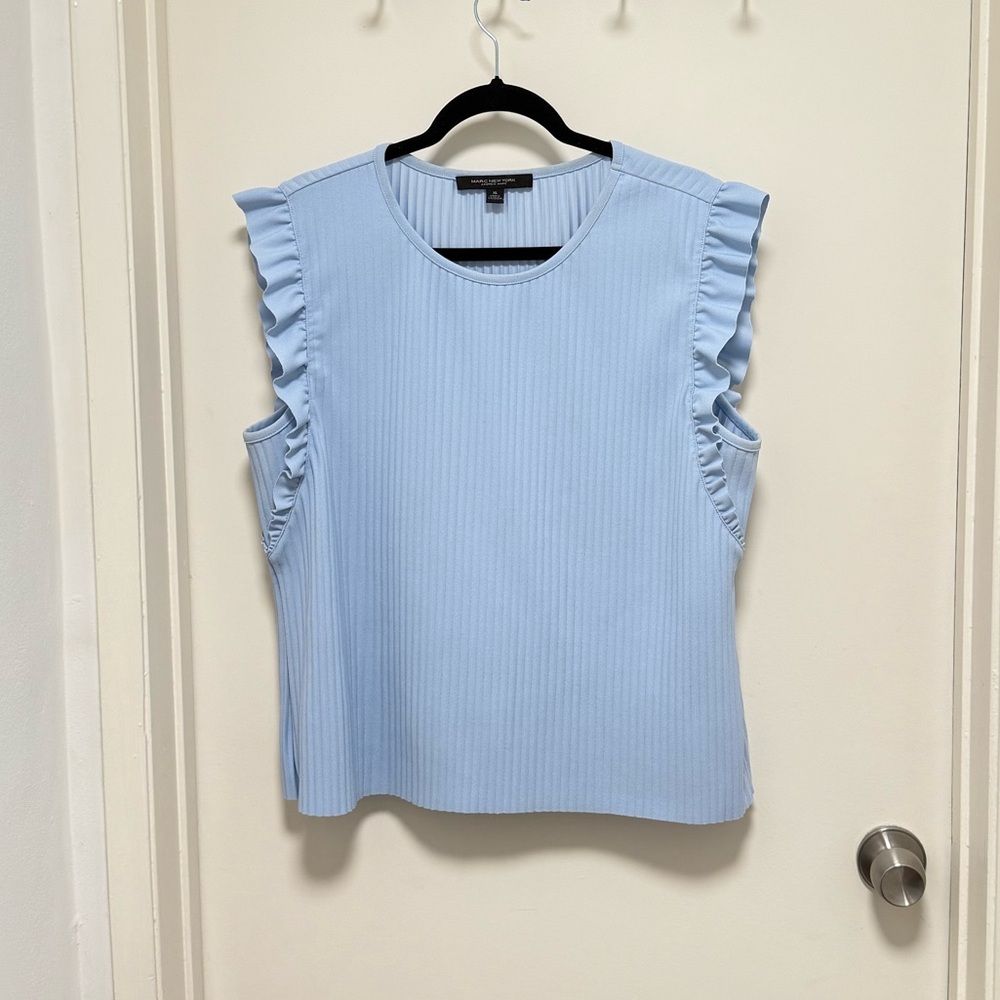 Marc New York Blue Ruffled Sleeveless Blouse